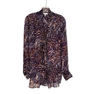 Reiss Tora Animal Print Tie Neck Sheer Blouse Career Top US 6 Semi Sheer